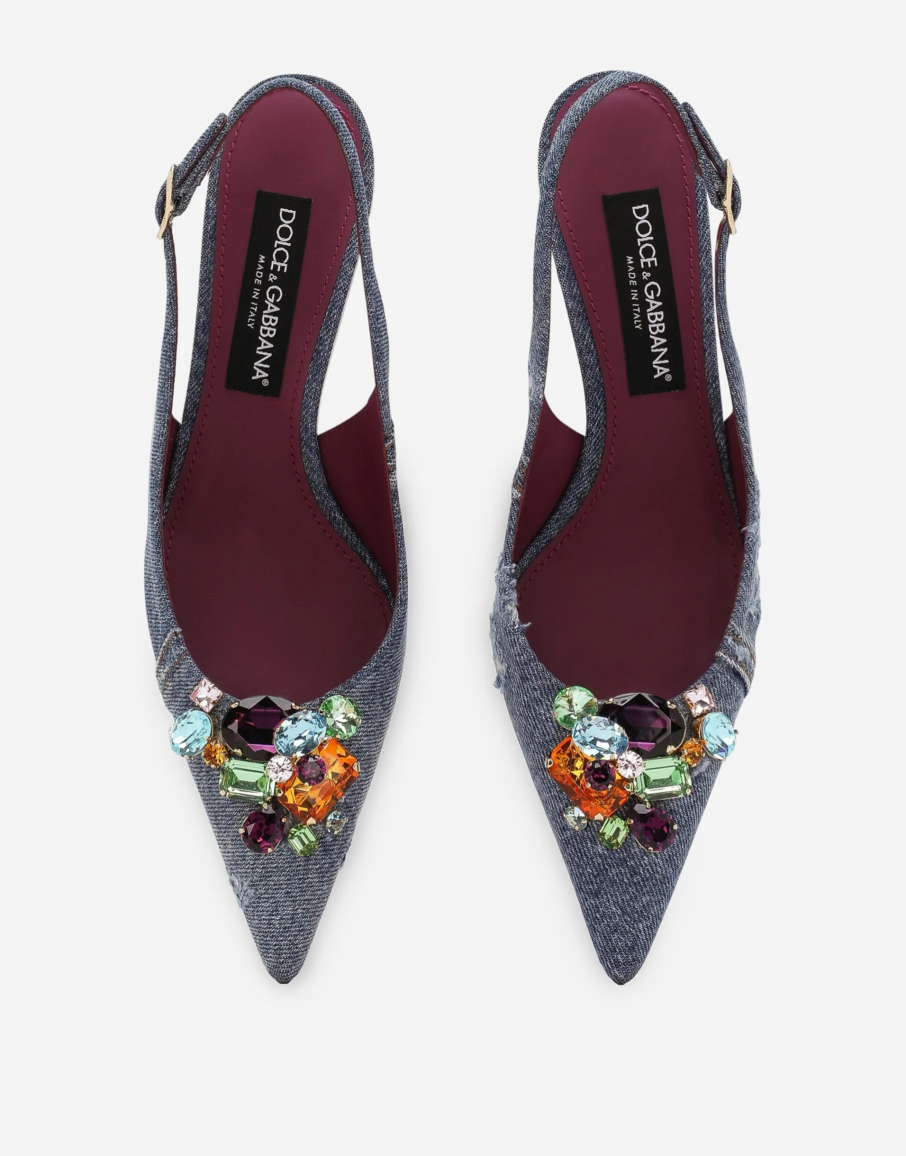 Patchwork denim slingbacks