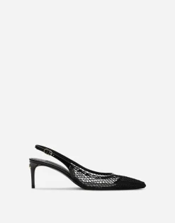 Patent leather and mesh slingbacks