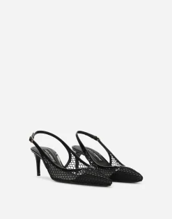 Patent leather and mesh slingbacks