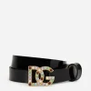 Patent leather belt with multi-colored crystals