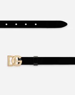 Patent leather belt with DG logo