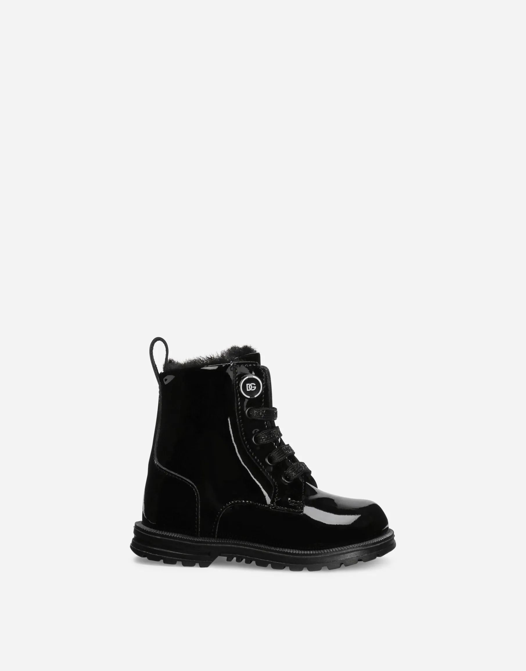 Patent leather combat boots