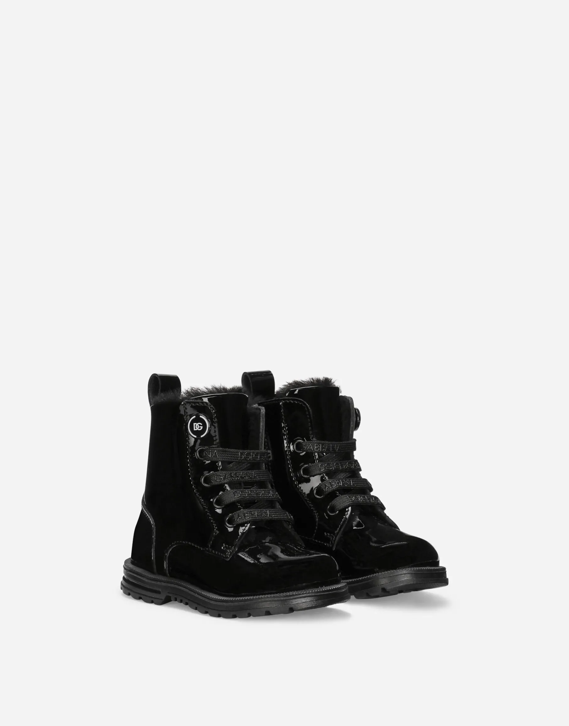 Patent leather combat boots