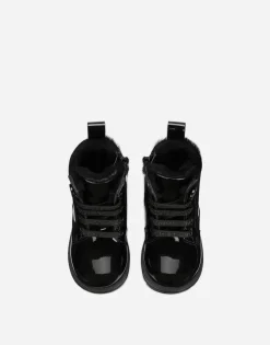 Patent leather combat boots
