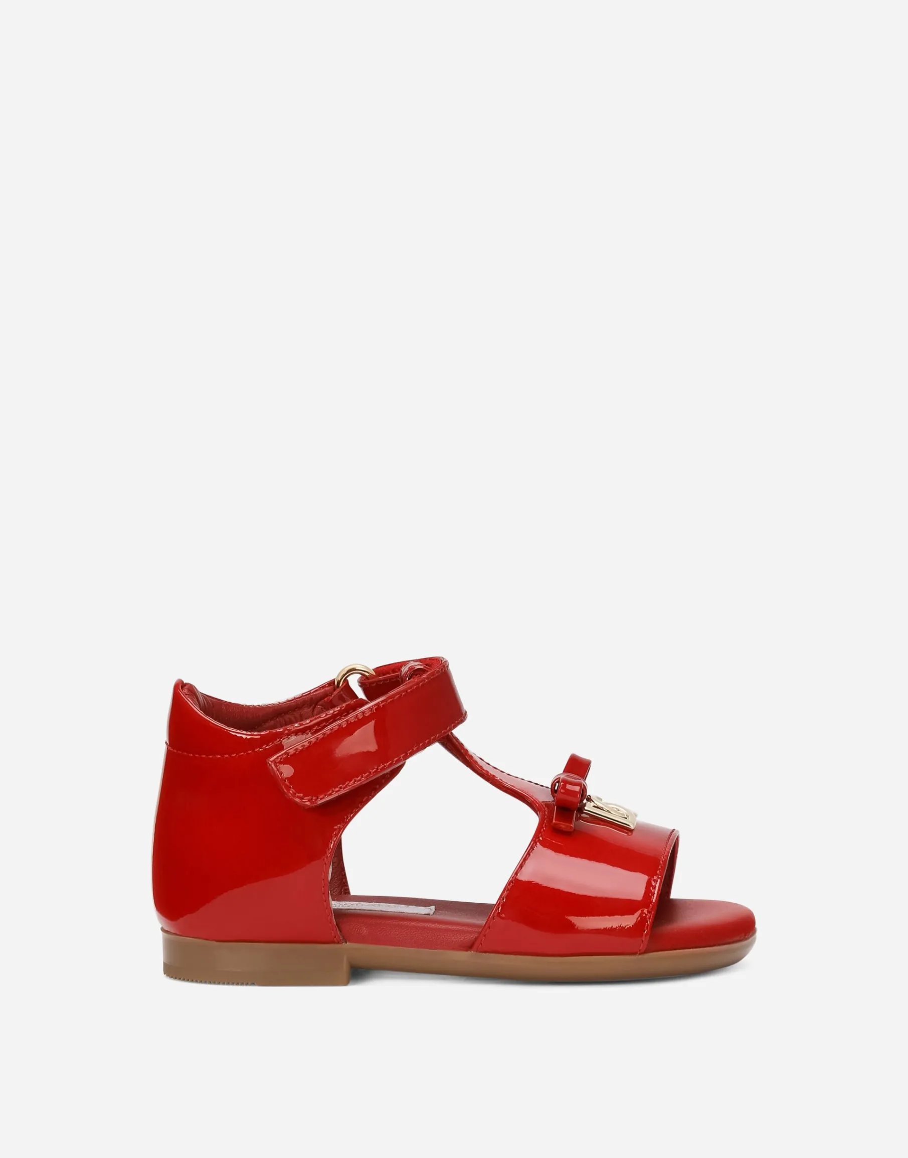 Patent leather first steps sandals with metal DG logo