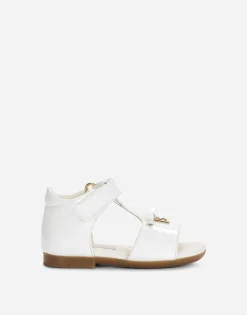 Patent leather first steps sandals with metal DG logo