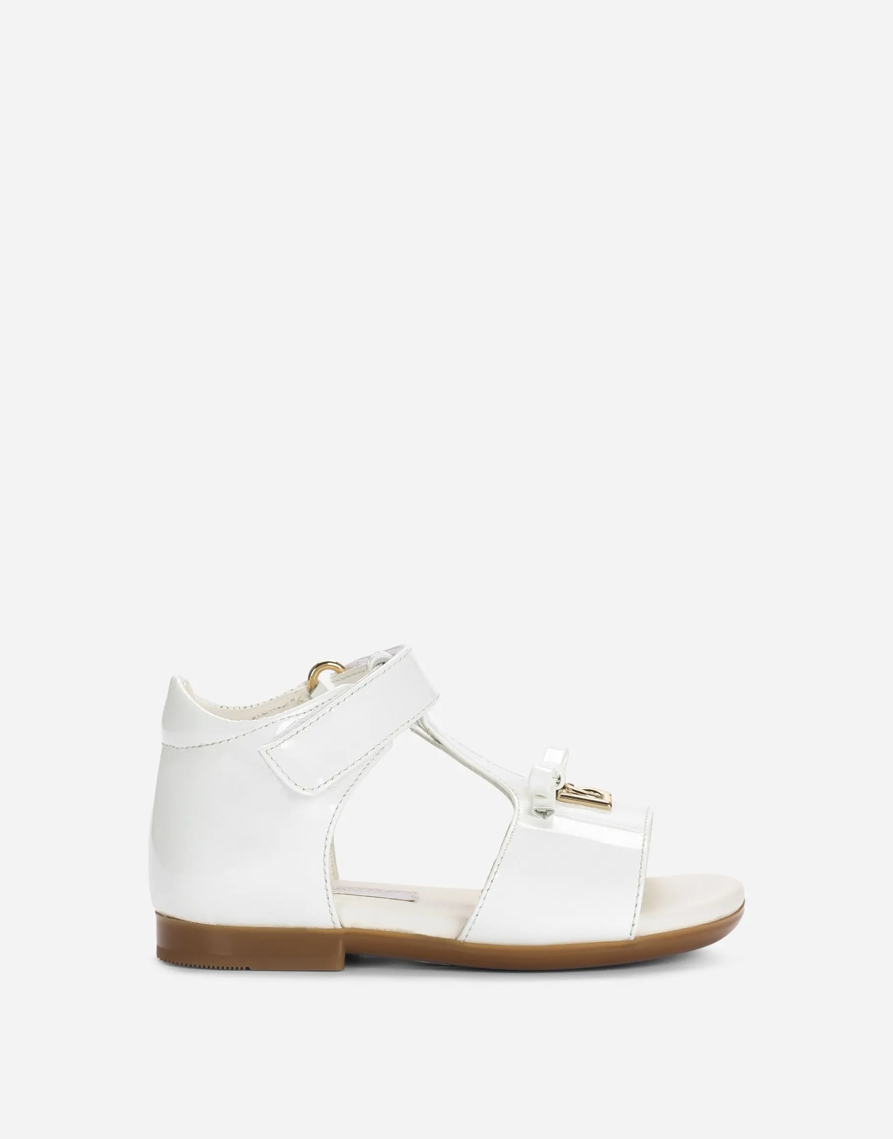 Patent leather first steps sandals with metal DG logo