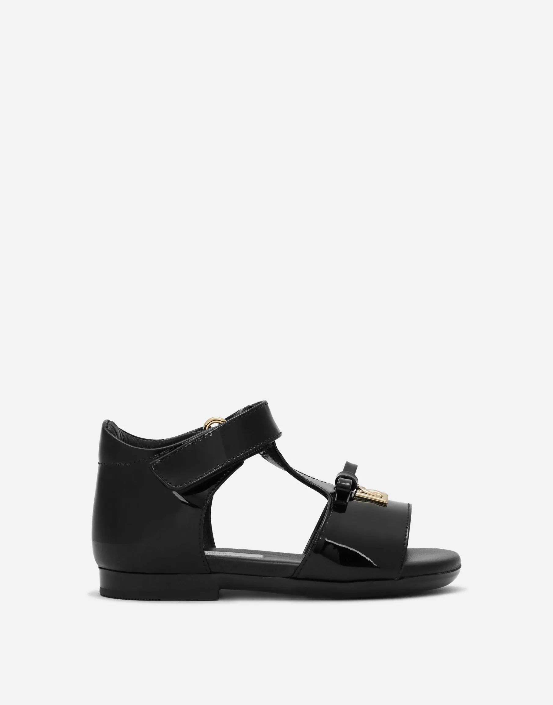 Patent leather first steps sandals with metal DG logo