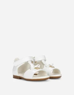 Patent leather first steps sandals with metal DG logo