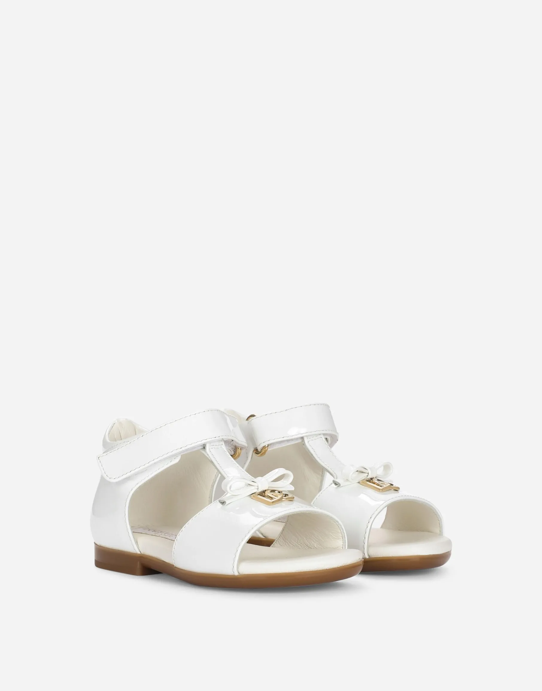 Patent leather first steps sandals with metal DG logo
