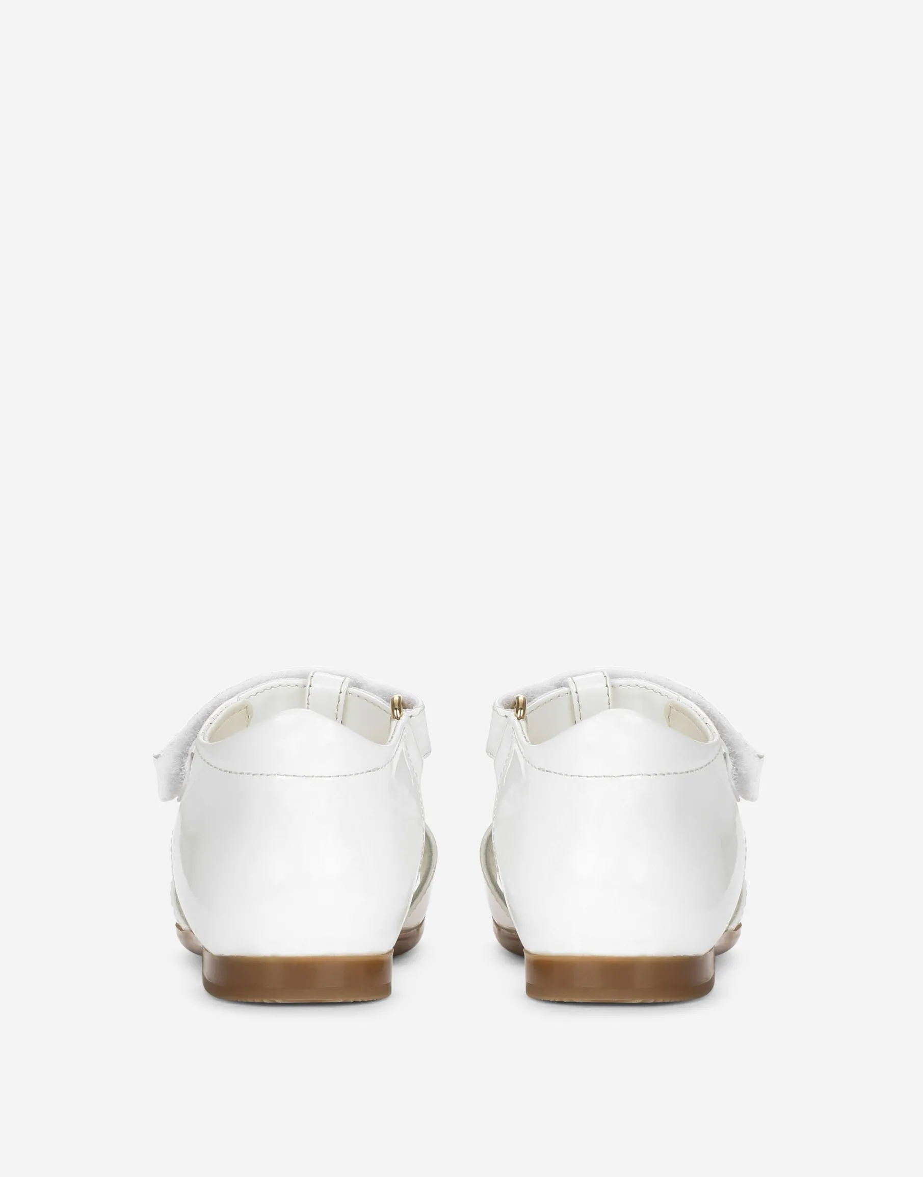 Patent leather first steps sandals with metal DG logo