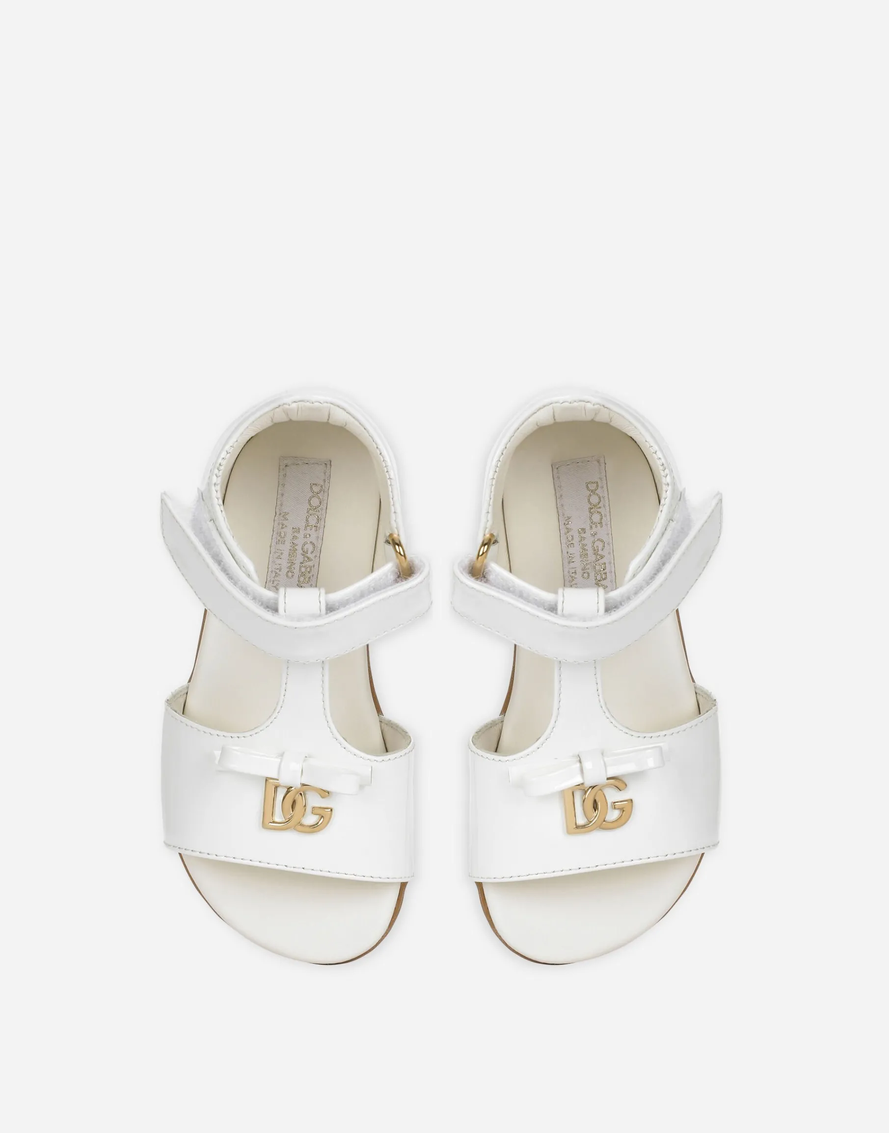 Patent leather first steps sandals with metal DG logo
