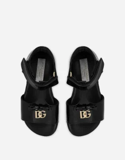 Patent leather first steps sandals with metal DG logo