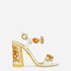 Patent leather sandals with stone embellishment and painted heel