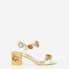 Patent leather sandals with stone embellishment and painted heel