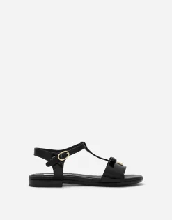 Patent leather sandals with metal DG logo