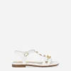 Patent leather sandals with yellow majolica print and Swarovski crystals