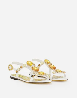 Patent leather sandals with stone embellishment