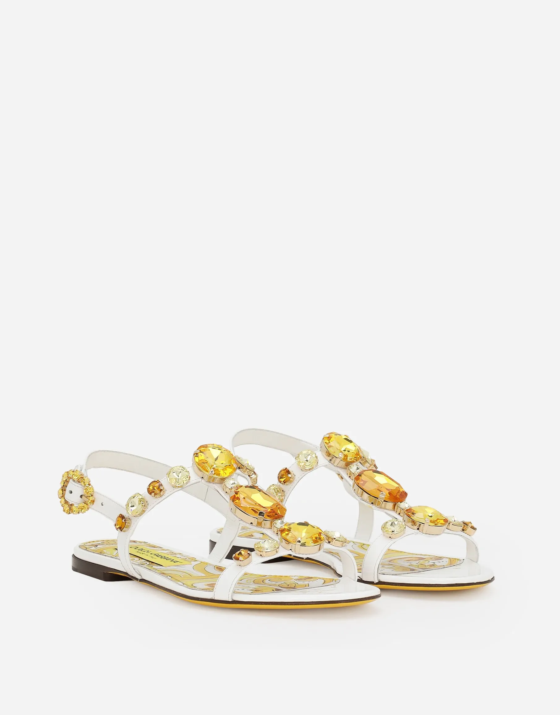 Patent leather sandals with stone embellishment
