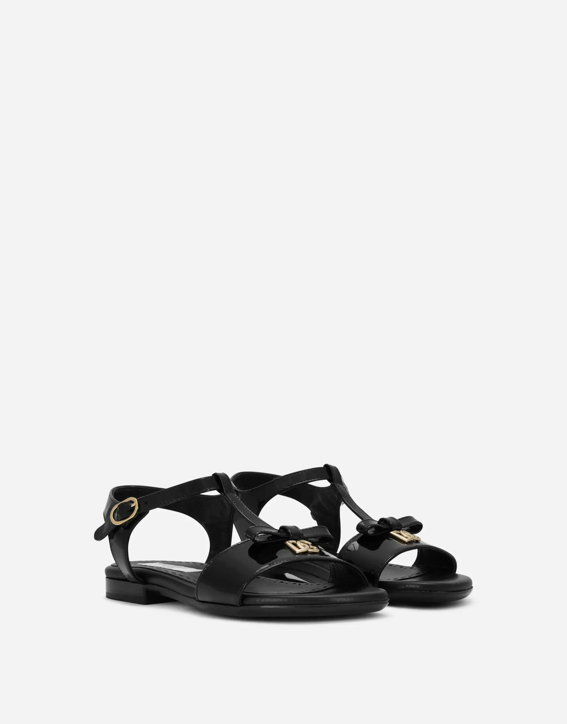 Patent leather sandals with metal DG logo