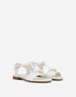 Patent leather sandals with metal DG logo