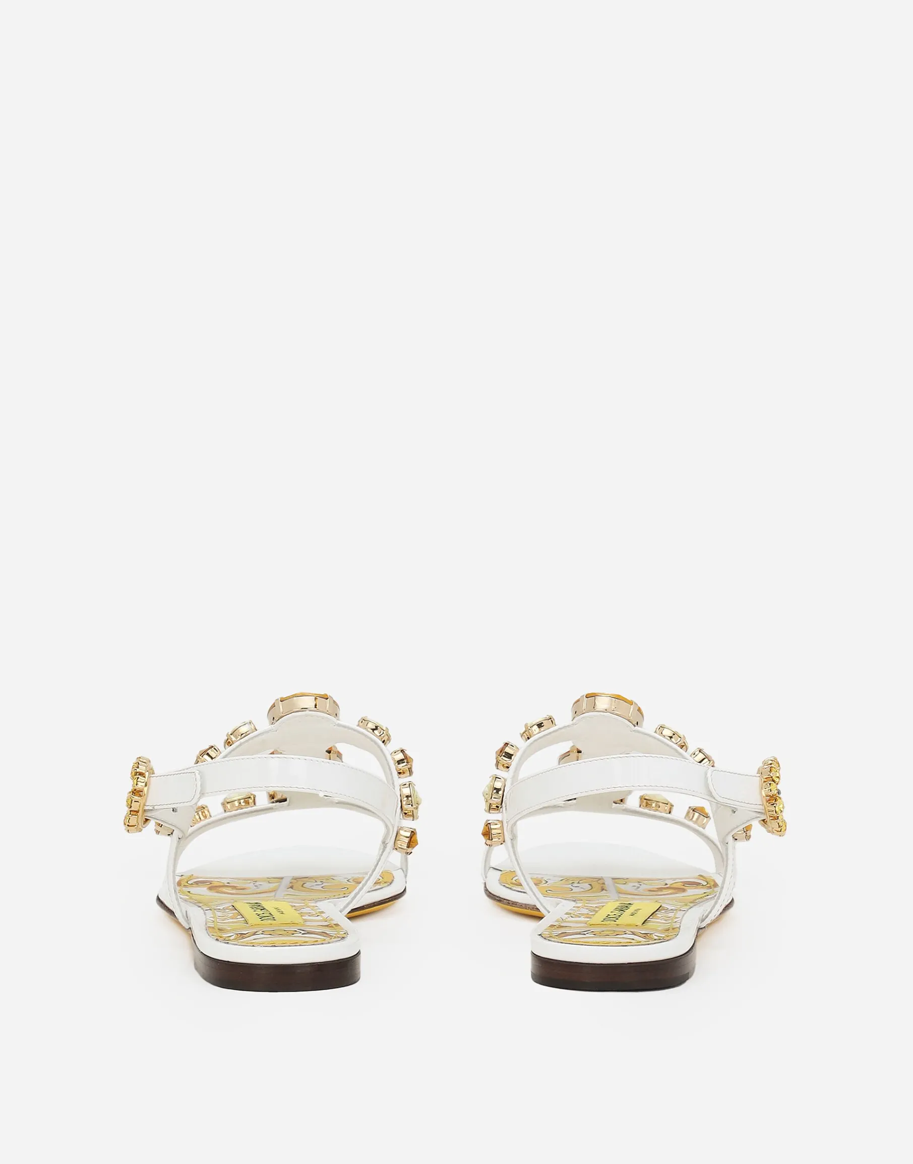 Patent leather sandals with stone embellishment