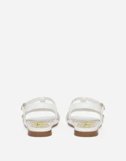 Patent leather sandals with yellow majolica print and Swarovski crystals