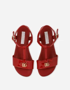 Patent leather sandals with metal DG logo