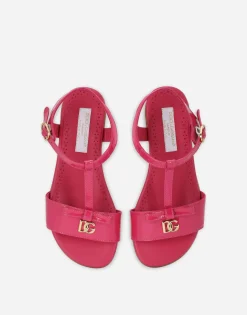 Patent leather sandals with metal DG logo