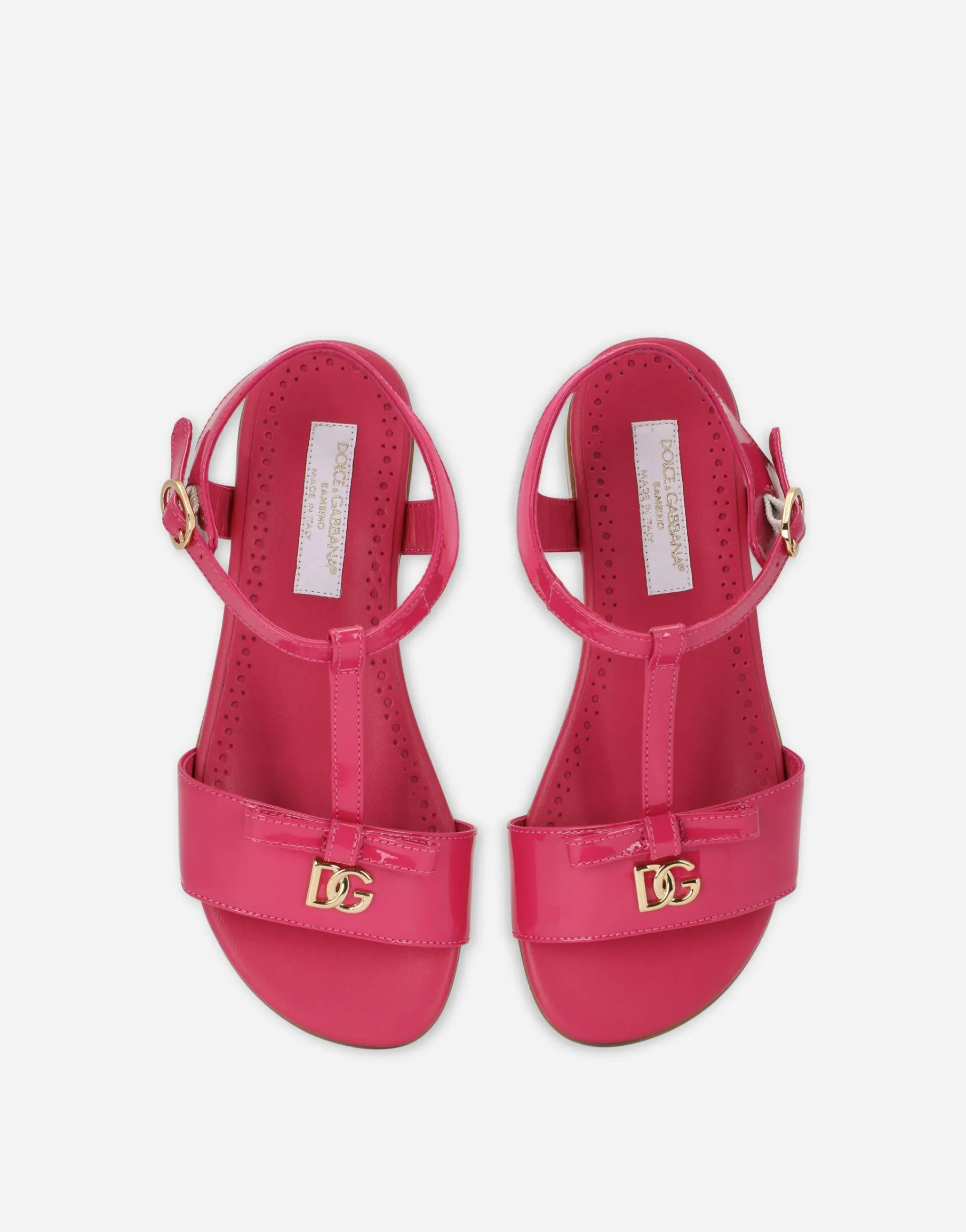 Patent leather sandals with metal DG logo