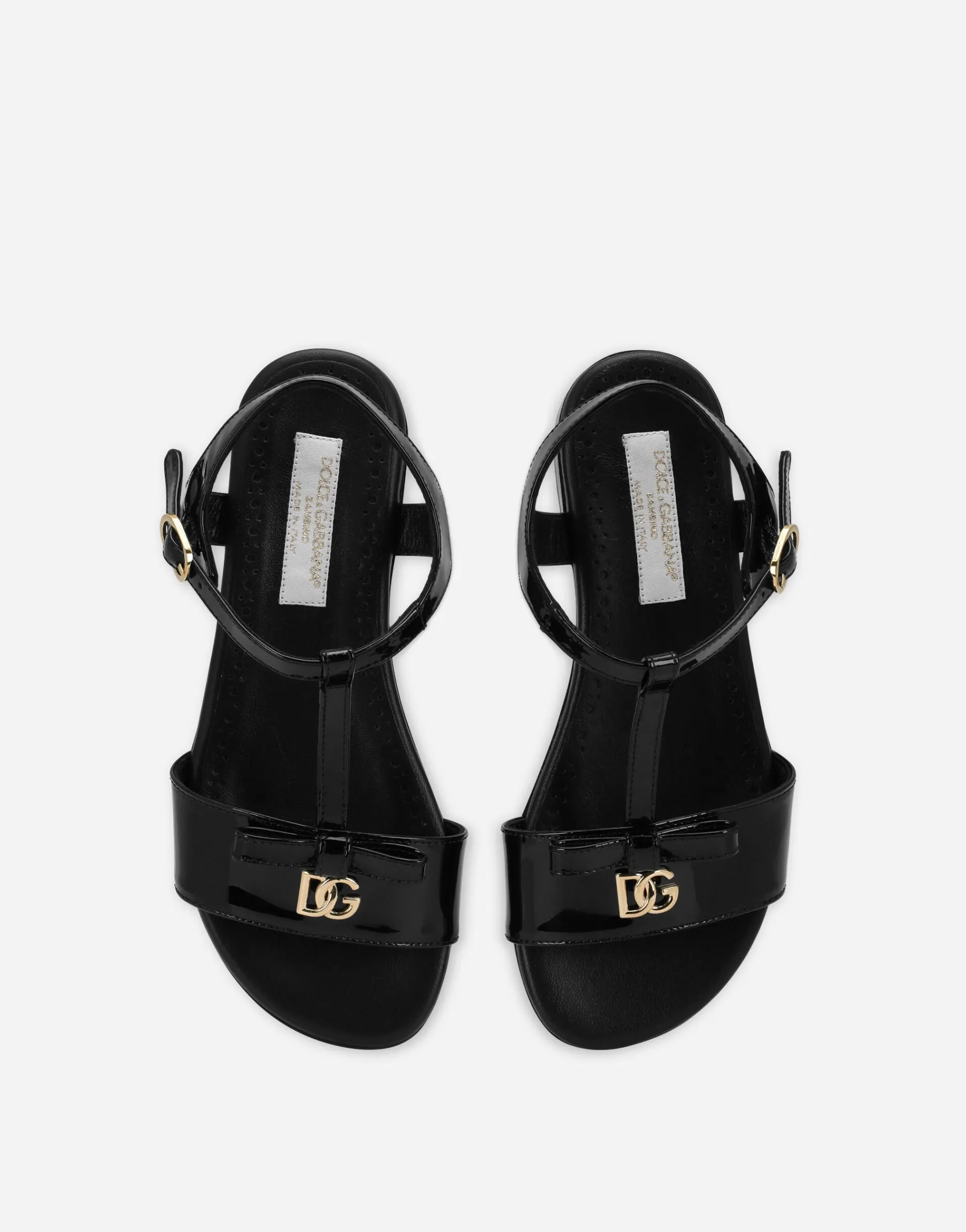 Patent leather sandals with metal DG logo