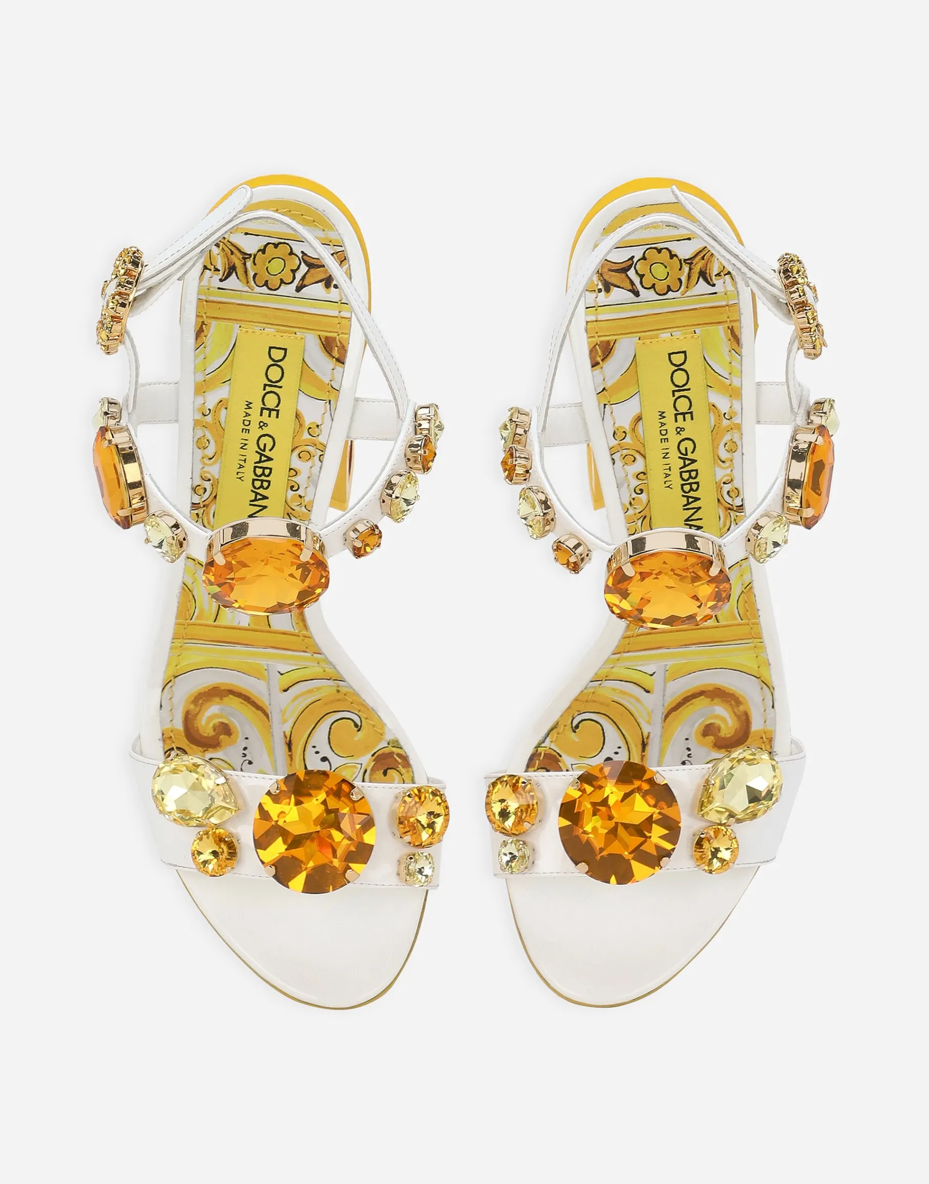 Patent leather sandals with stone embellishment and painted heel