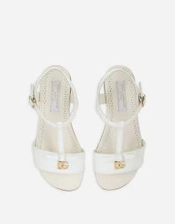 Patent leather sandals with metal DG logo