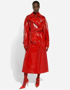 Patent leather trench coat