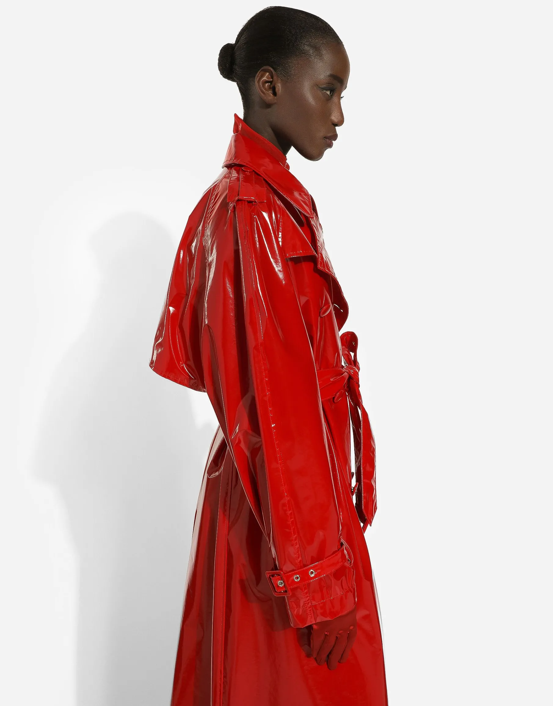 Patent leather trench coat