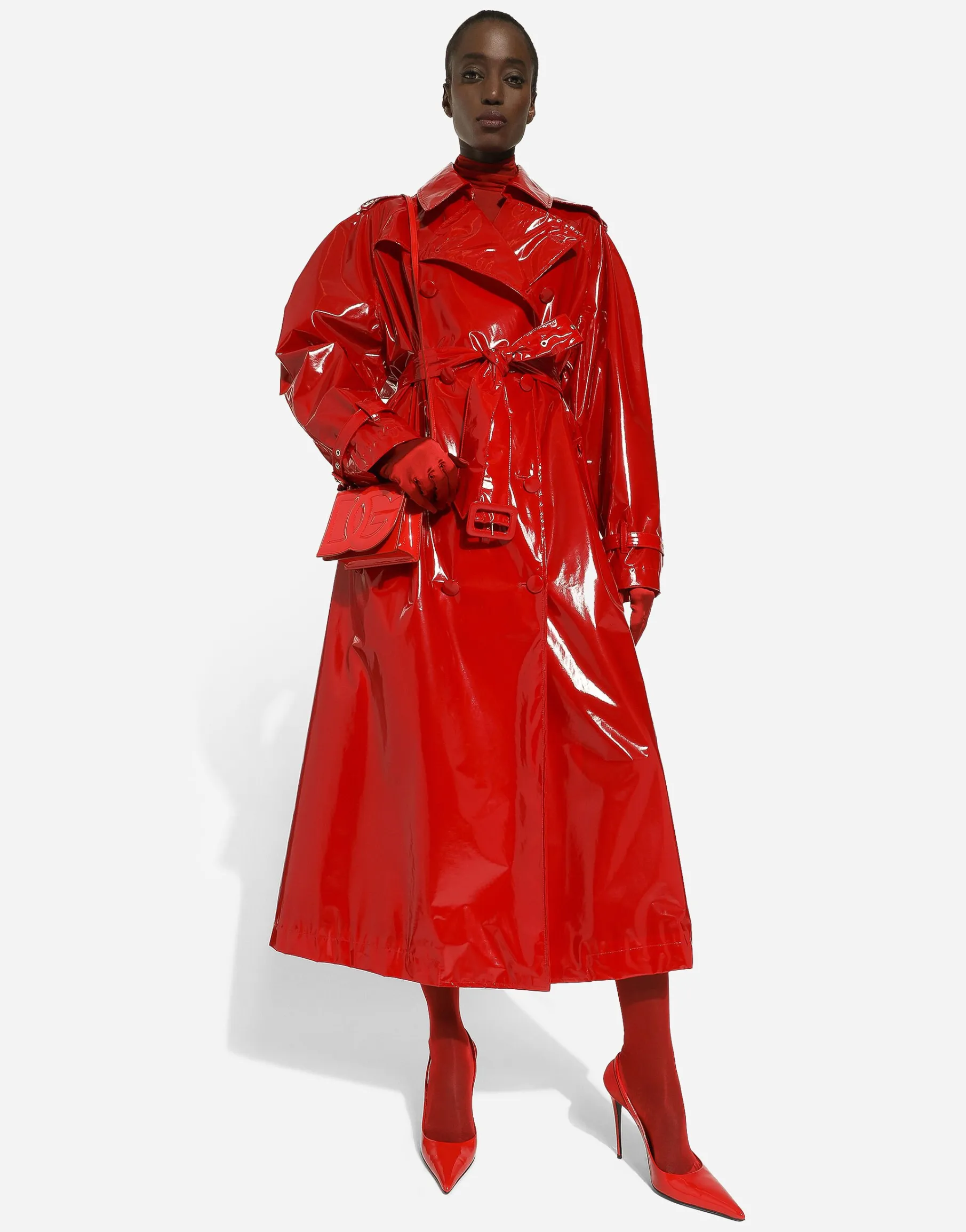 Patent leather trench coat