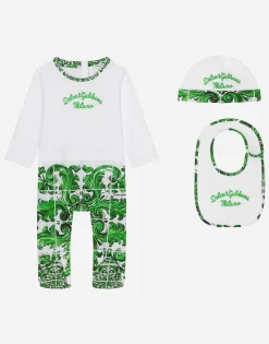 3-piece gift set in green majolica-print jersey