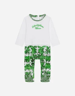 3-piece gift set in green majolica-print jersey