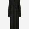 Pinstripe double-breasted coat in woolen fabric