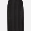 Pinstripe wool calf-length skirt