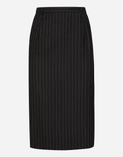 Pinstripe wool calf-length skirt