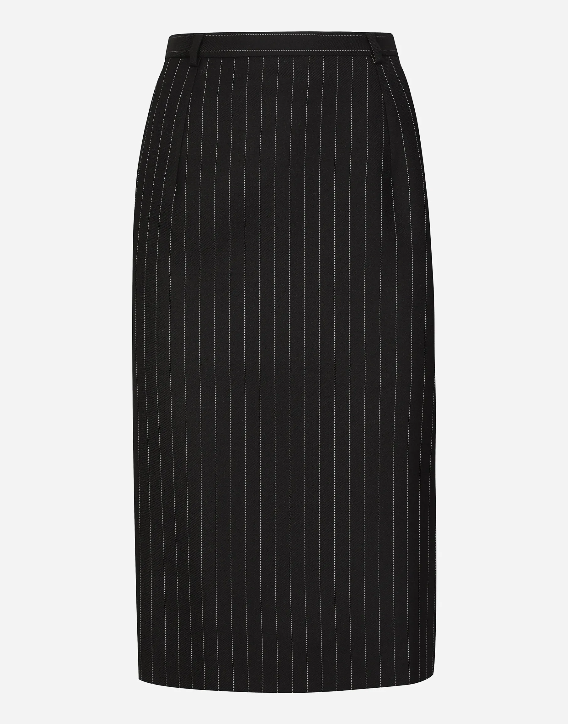 Pinstripe wool calf-length skirt