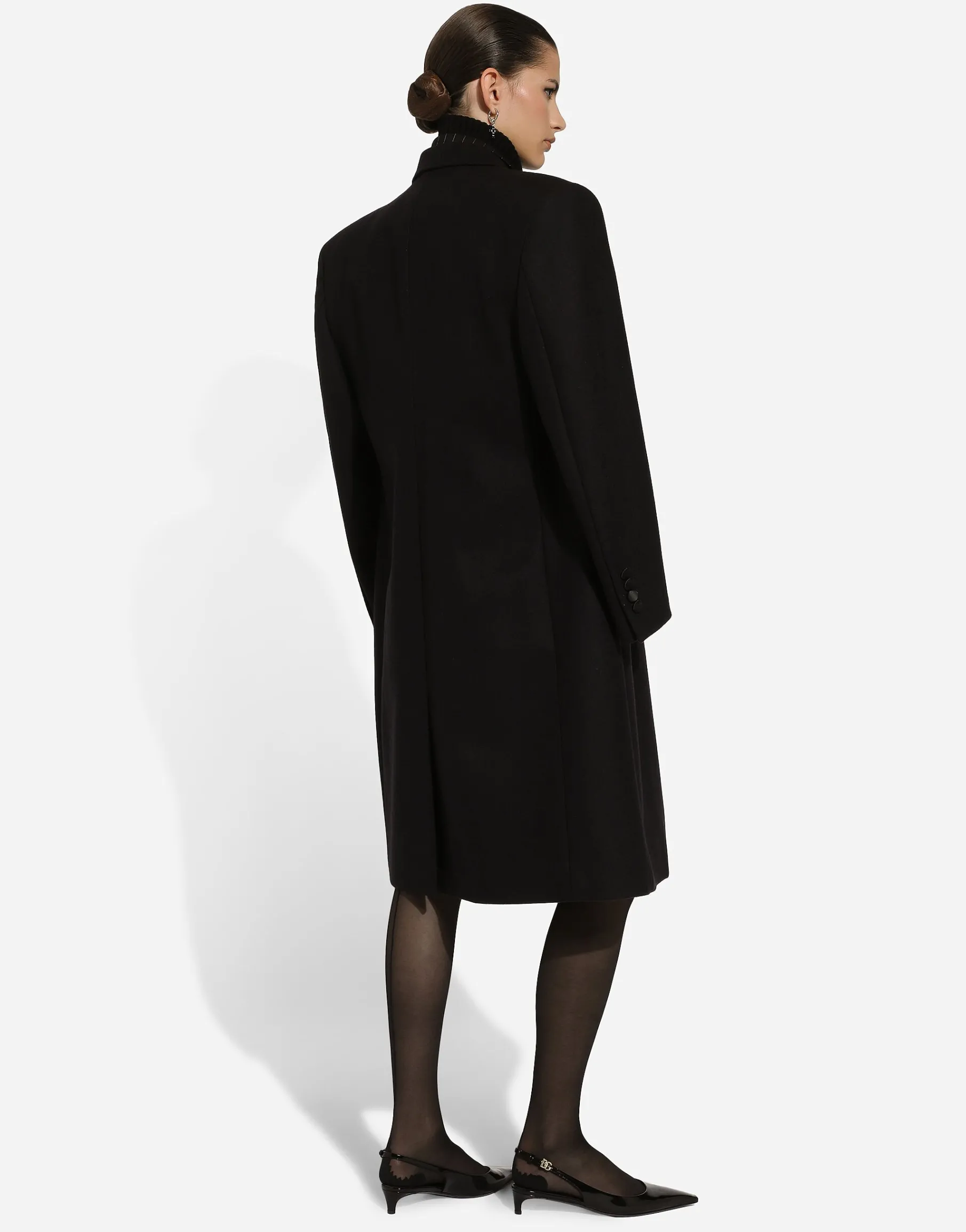 Pinstripe wool calf-length skirt