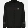 Pinstripe wool jacket with branded tag