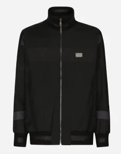 Pinstripe wool jacket with branded tag