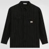 Pinstripe wool shirt with branded tag