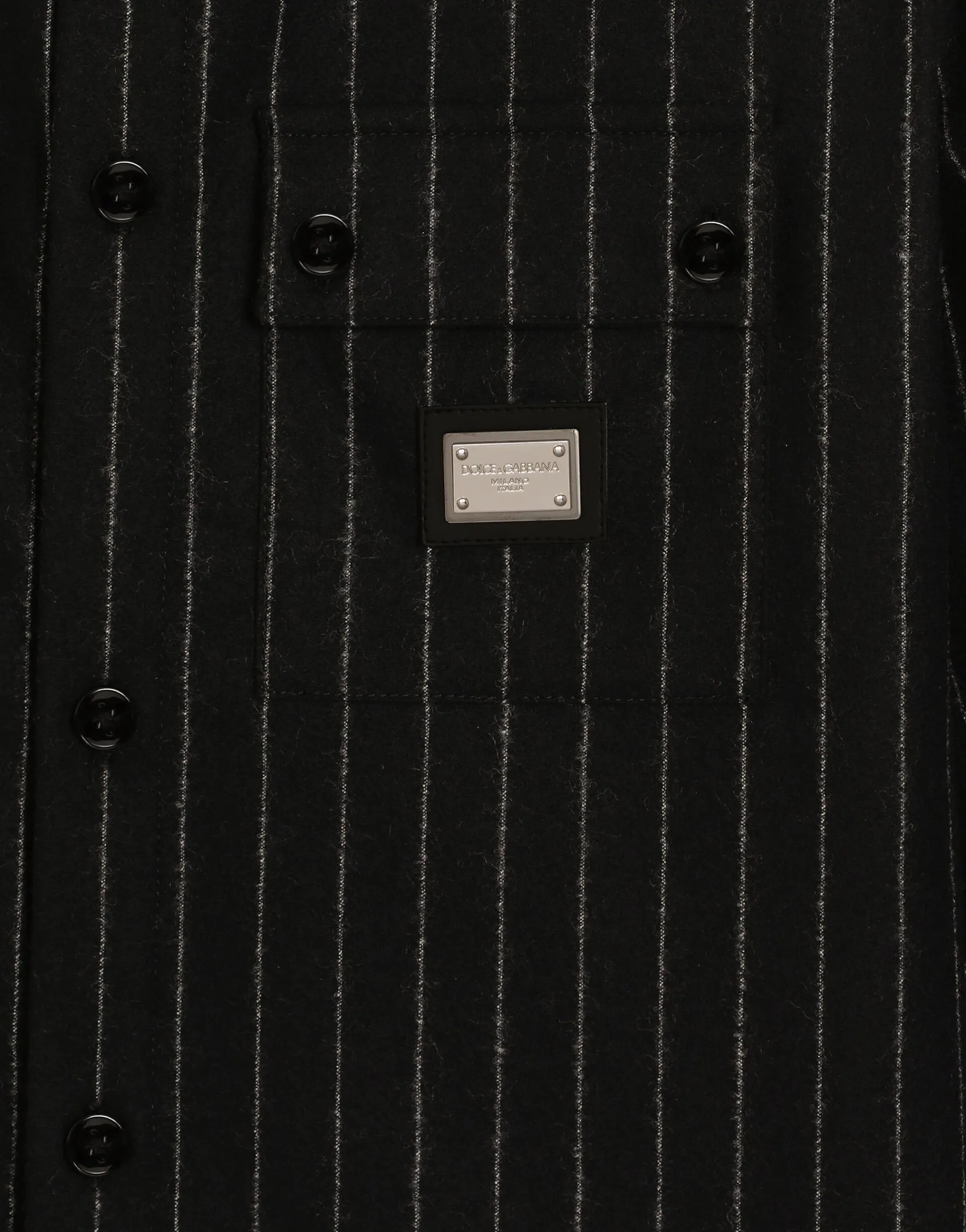 Pinstripe wool shirt with branded tag