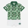 Piqué onesie with green majolica print and DG logo
