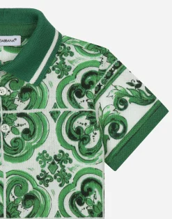 Piqué onesie with green majolica print and DG logo