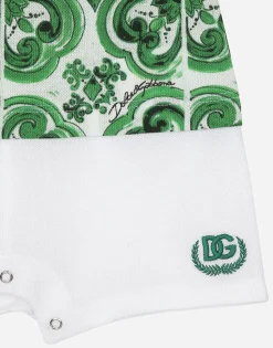 Piqué onesie with green majolica print and DG logo